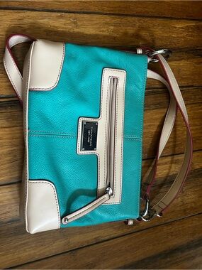 Tignanello Teal and Cream Leather Crossbody Bag